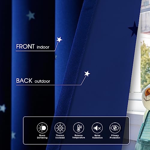 Anjee Cutout Stars Curtains for Kids Room 2 Panels Romantic Sparkle Starry Sky Space Theme Light-Filtering 84 inches Length Blackout Windows Curtains, Royal Blue - Thumbnail 4