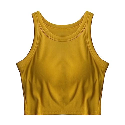 Camiseta interior sin tirantes y almohadilla en el pecho, una camiseta interior para mujer, amarillo, M