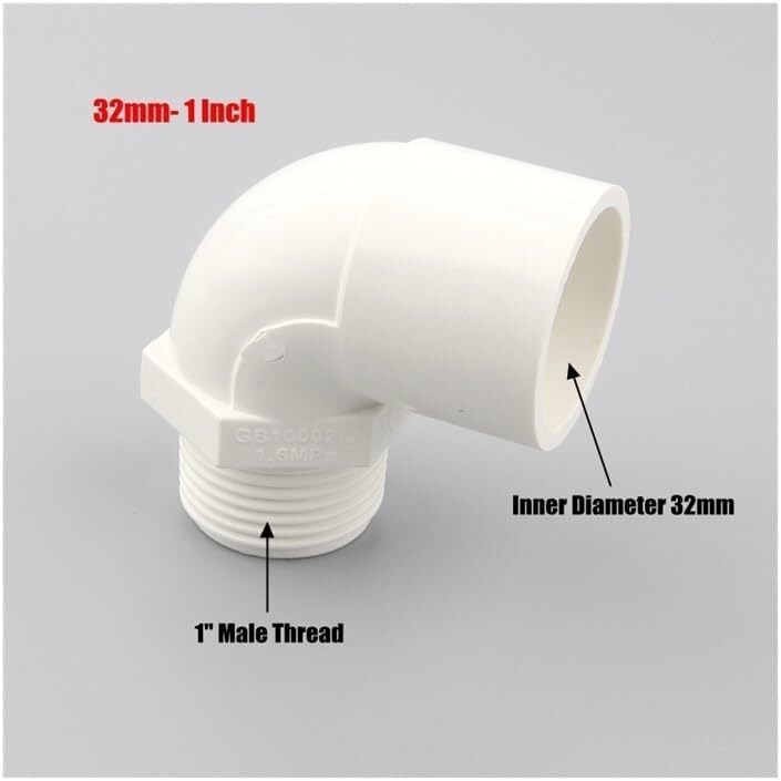 Codo de 90 grados, conector for tubería, 2 piezas de 20/25/32 mm a 1/2", 3/4" y 1", conector de PVC blanco for riego de jardín.(32mm*DN25 1in)