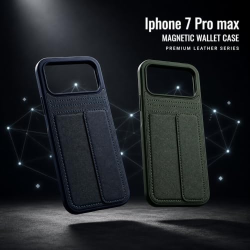 Image of amazon basics Luxury Vegan Leather Back Cover for iPhone 17 Pro Max | Built-in Card Holder Slot | Integrated Mobile Stand | Slim Shockproof Protective Case with Stitched Finish - Blue