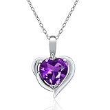 Gem Stone King 925 Sterling Silver Purple Amethyst and White Diamond Pendant Necklace For Women...