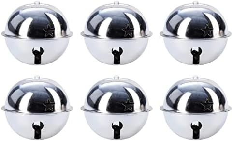 Charmed Large Size Christmas Star Cutout Jingle Sleigh Bell Ornament 3" Pack of 6 (Silver)