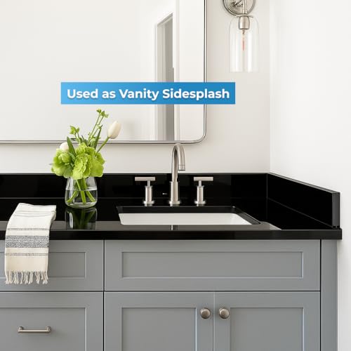 Image of Bathroom Vanity Sink Backsplash /Sidesplash (Super Black Engineered Marble, 4 inch x 22 inch)