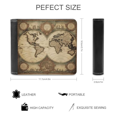 Vintage World Map Bifold Wallets for Men Pu Leather Durable Personalized Mens Wallets for Work Or Daily Use2