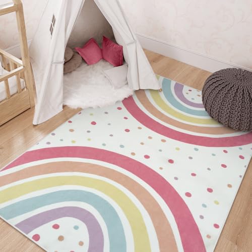 STARUIA Washable Rainbow Rug for Girl Nursery, Small Rug 3X