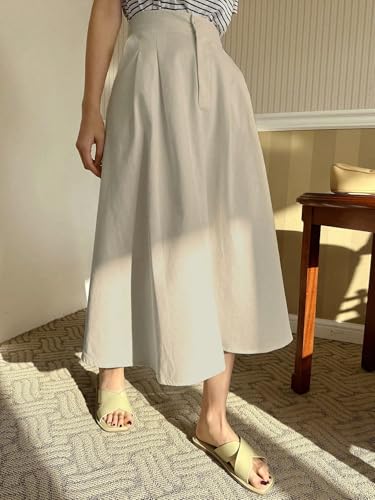 Women's 2025 Summer Casual Long Skirts Solid Color Button Front Midi Skirt3