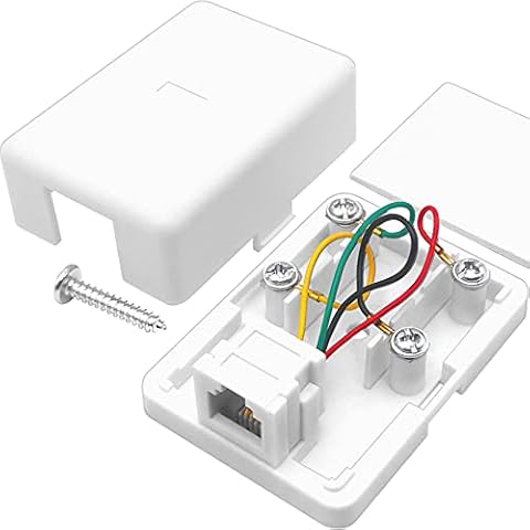 NECABLES Phone Jack Surface Mount Single Port Telephone Jack Box 4 Screw Terminals to 1 RJ11 6P4C Female White Cover