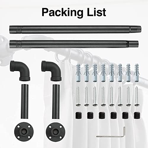 INFLATION Frosted Industrial Curtain Pole, Black Curtain Rod Tube for Window 81-180cm, Adjustable Stainless Steel Rust Resistant Blackout Curtain Rod Set