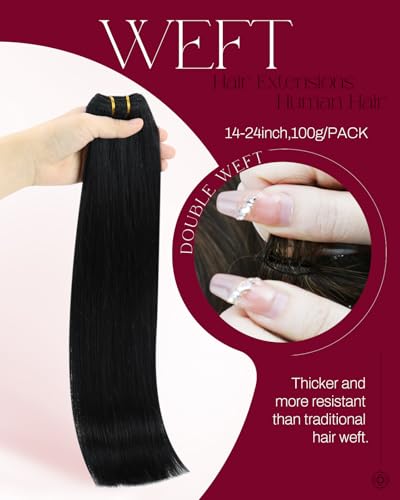 Image of Moresoo Human Hair Sew in Extensions, Natural Black, 18 Inch 100g | Crafted from Remy human hair for flexible blending, ideal for date looks, parties and soft layered everyday hairstyles