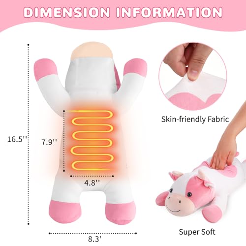 Image of Cow Heating Pad for Period Cramps Menstrual Pain Relief, Portable Electric Heat Pads USB Powered, Cute Stuff Pink Cow Plush Heated Stuffed Animals Gift, Gifts for Women Teen Girls Birthday