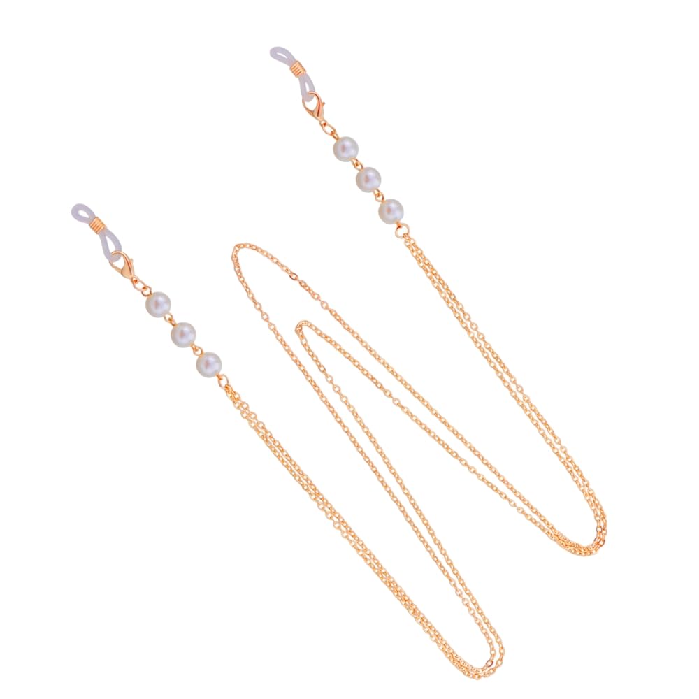 1 PCS Pearl Glasses Chain for Women | Double Chain Eyeglass Holder Around Neck | Beaded Sunglasses Strap with Silicone Loops | Face Mask Lanyard Necklace for Reading Glasses