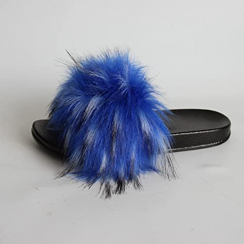 Image of MH Bailment Womens Furry Fluffy Slippers Faux Fur House Slippers Open Toe Fuzzy Slides Soft Flat Slip On Sandals for Indoor Outdoor