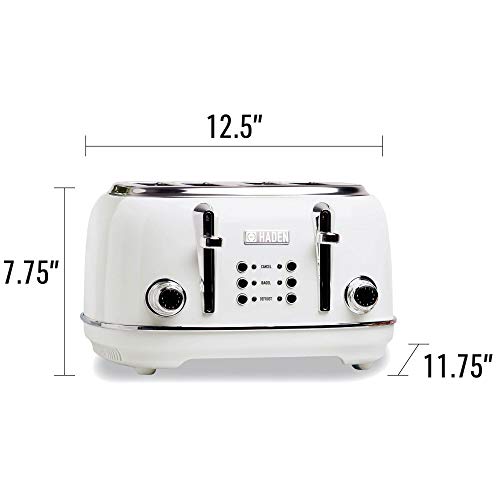 Haden Heritage 4 Slice Wide Slot Stainless Steel Retro Toaster with Adjustable Browning Control and Cancel, Defrost, and Reheat Settings, White - Thumbnail 7