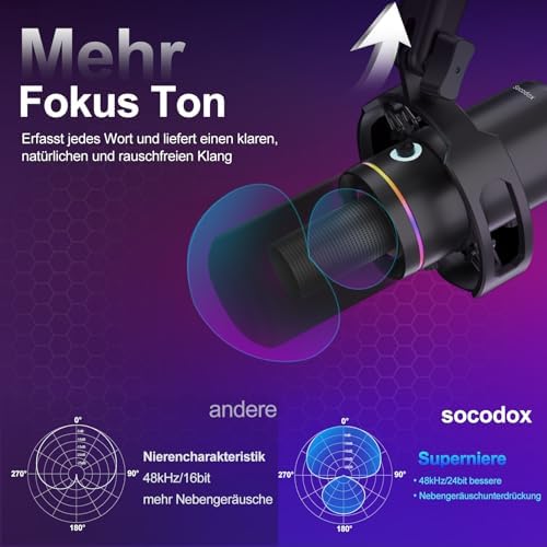 Bild 3 - XLR/USB Dynamisches Mikrofon mit Arm, Streaming Mikrofon mit Geräuschunterdrückung, unabhängiger Lautstärkeregler, Podcast Mikrofon für Studio Gaming Aufnahme