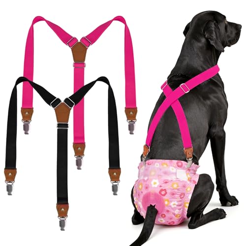 Image of Pet Soft Dog Suspenders 2 Pieces Female Dog Diaper Suspenders for Dogs Diaper Keeper Suspender for Dogs Skirt, Dress, Diapers (Black & Pink, M /L)