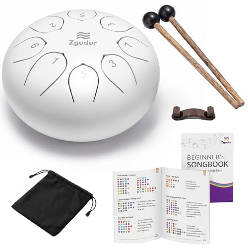 Image of Rain Drum for Outside Garden, 6 Inches 8 Notes Steel Tongue Chakra Drums, Waterproof Echo Rain Chime Meditation Drums, Musical Instruments for Adult Gift with Bag, Music Book, Drum Mallets