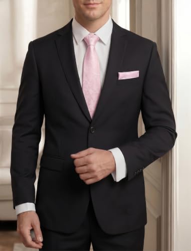 Image of HISDERN Extra Long Ties for Men Classic Floral Tie and Pocket Square Elegant Silk Necktie Handkerchief Set Wedding Party