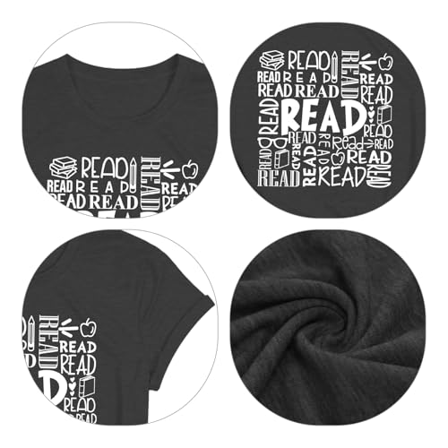 Image of Reading Teacher Shirt Women-Cute Read More Books Short Sleeve Library Book Lovers Daisy Tee Tops