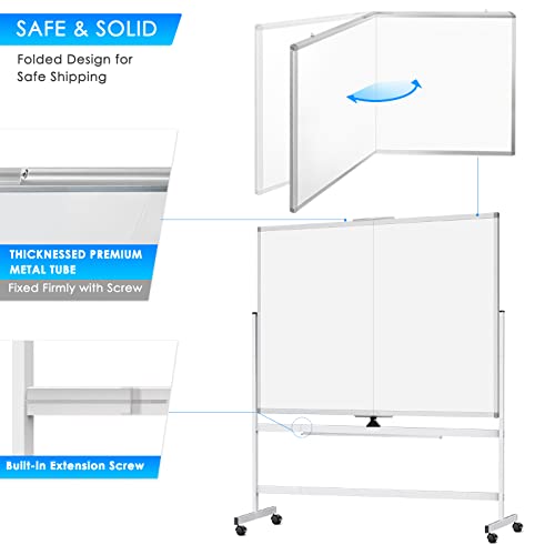Image of Maxtek Rolling Whiteboard 60 x 48 in, Large Double-Sided Magnetic Standing