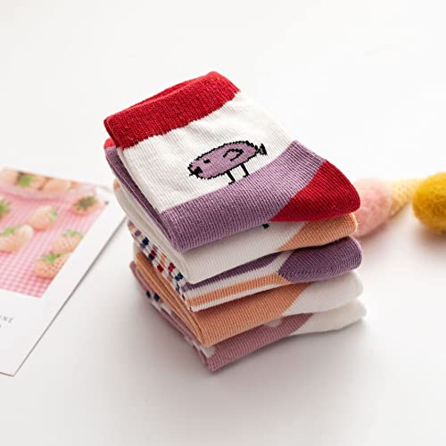 Image of Pink Socks for Girls, Calf length, Soft Pure Cotton, Lightweight & Breathable, 1 to 9 Years, Pack of 5, Designer socks, Gift Option