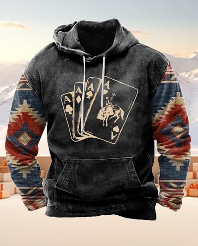 Western Hoodie for Men Aztec Cowboy Printed Drawstring Pullover Hooded Sweatshirt Mens Comfy Fleece Sweatshirt3