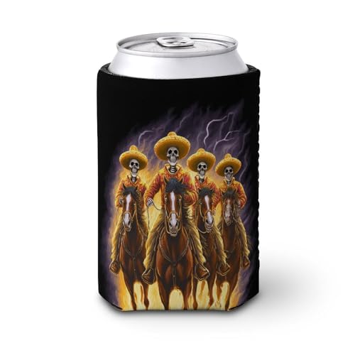 Manicotto refrigerante per lattine di birra, 4 cavalieri scheletro cowboy può coprire la birra refrigerante morbido isolato porta bevande per feste in spiaggia eventi casa