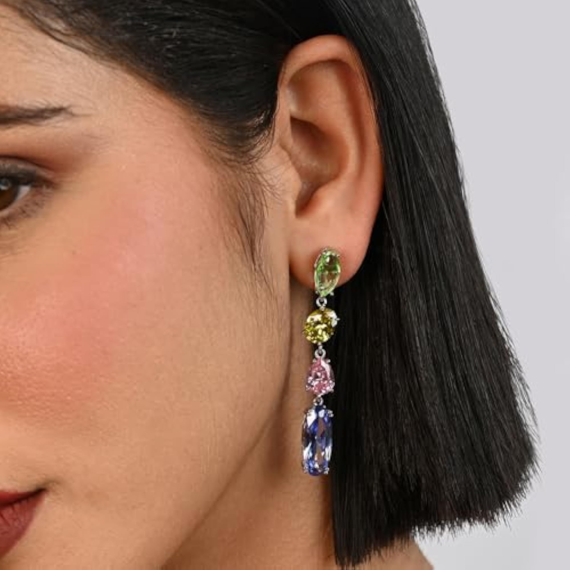 Women's Pure 925 Silver Rainbow Gemstone Drop Earrings