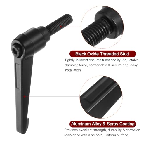 Image of HARFINGTON 6pcs Adjustable Clamping Lever Handles M10 x 25mm Male Thread Bolt Knobs Rotating Screw Locking Quick Release Ratchet Push Button Handle, Black