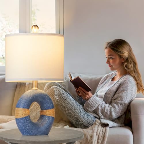 Cinkeda Coastal Blue Table Lamps for Bedroom Nightstand 18in Rattan Bedside lamp Set of 2, Small Nautical Lamps for Living Room Office (Include Bulbs) - Image 6