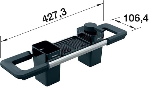 BLANCO Worktop Organizer Main Set | Ausziehbare Schiene 396-440mm für Spülen | Küchenutensilien perfekt organisiert | Seifenspender für Spülmittel, Reinigungscontainer & Abtropfschale