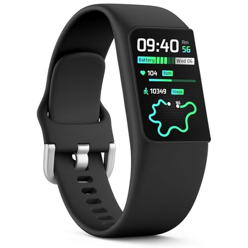 FITVII Slim Fitness Trackers Fitness Watch with 24/7 Heart Rate Blood Pressure Blood Oxygen Stress Monitor AMOLED Activity Tracker Step Calorie Counter IP68 Waterproof Smart Watch for Women Men