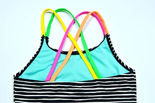 Scuping Girls Swimsuit 4-13 Years One Piece Bathing Suits Striped Heart Swimwear For Bady Gilrs (16, Black And White) #TOP5