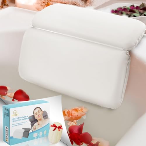 HOUT® Coussin Baignoire | Coussin de Bain Imperméable avec 7 Ventouses antidérapantes améliorées | Appuie Tête Spa &amp; Salle de Bain | Oreiller de Baignoire de Luxe pour Jacuzzi, Baignoire et Spa