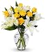 Benchmark Bouquets Yellow Roses and White Oriental Lilies, With Vase (Fresh Cut Flowers)