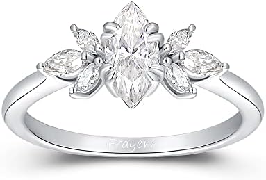 Frayerr Birthstone Gift Ring - Pointed Prong Set Excellent Marquise Cut 0.50 Carat GH VVS1 Moissanite Ring - Platinum Plated 925 Silver Wedding Ring - Sparkle Moissanite Cluster Ring - Engagement Ring For Her (6)