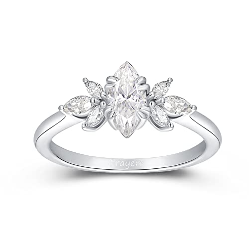 Frayerr Birthstone Gift Ring - Pointed Prong Set Excellent Marquise Cut 0.50 Carat Gh Vvs1 Moissanite Ring - Platinum Plated 925 Silver Wedding Ring - Sparkle Moissanite Cluster Ring - Engagement Ring For Her (6) #TOP3