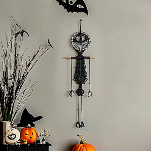 Tapiz de macramé para pared con calavera de Halloween 5