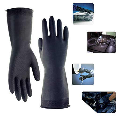 Chemical Resistant Gloves,Safety Work Cleaning Protective Heavy Duty Industrial Gloves,Natural Latex 12.2" Length Black 1 Pair Size M (Medium) #TOP4