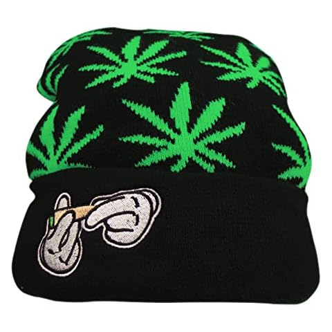 Marijuana/Weed/Leaf Cuff Beanie-Hat Skully - Knit Winter Hat Women Men Green Cover