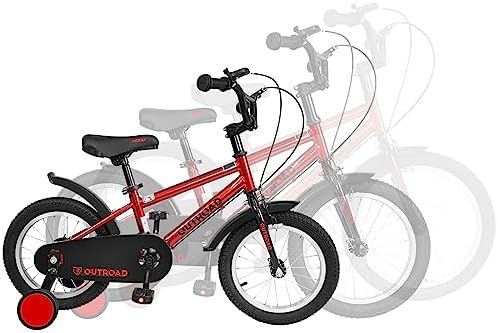 MarKnig Freestyle Kids Bike for 3-12 YRS, 14 Inch Boys Girls Children Bicycle with Training Wheels, Adjustable Seat Toddlers Bike, Red