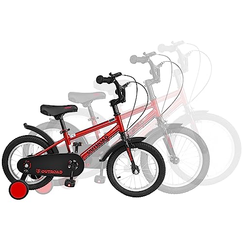 Marknig Freestyle Kids Bike For 3-12 Yrs, 14 Inch Boys Girls Children Bicycle With Training Wheels, Adjustable Seat Toddlers Bike, Red #TOP3