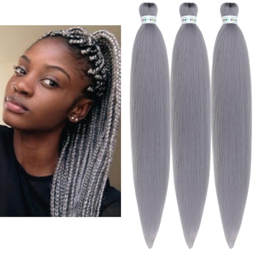 Gray Braiding Hair Pre stretched Synthetic Yaki Ez Braid Braiding Hair