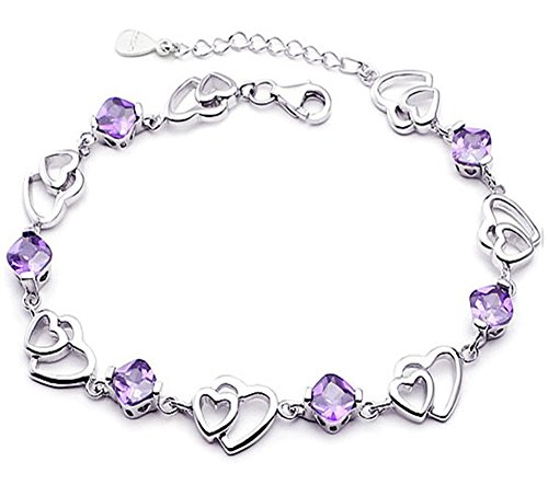 findout Amatista azul rosado rojo blanco cristalino del corazón de la pulsera de plata, para las mujeres niñas. (F497) Cover
