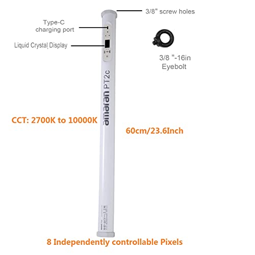 Aputure Amaran PT2c RGBWW Tubo de luz LED 8 pixels mapeáveis 16W 2700K a 10000K Bastão de luz de víd