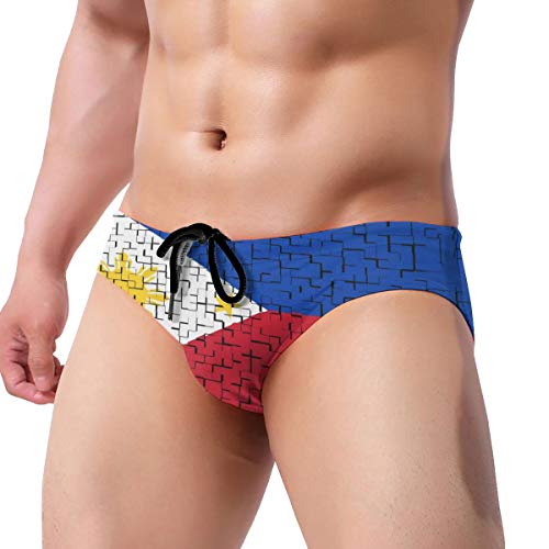 Men's Swim Briefs Philippine Flag Puzzle Breathable Swim Trunks Triangle Beach Surfing Short Black