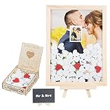 AirSMall Libro de invitados en marco de fotos Libro de invitados de boda con 105 corazones Corazón Caja de madera hueca Pizarra Libro de invitados Marco de fotos para banquete de boda