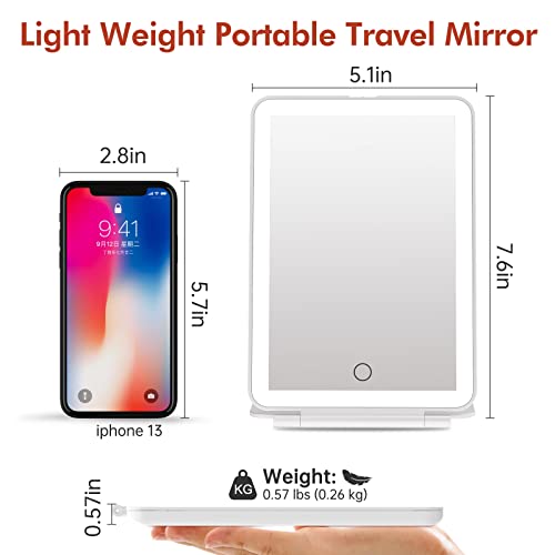 Rechargeable Lighted Travel Makeup Vanity Mirror With 3 Colors Lighting, Light Up Mirror With 72 Leds And Touch Sensor Dimming, Foldable Portable Ultra Thin Tabletop Compact Cosmetic Beauty Mirror #TOP4