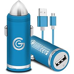 Gadget Giant Cargador de coche micro USB 3.0 para LG G4 Q60 V10 K10 Q6 K40 K8 K50 K8 W30 W10 [Cargador rápido rápido de carga rápida] [QC 3.0] [con cable de datos duradero] - Azul