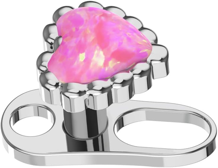 Heart Opal Stone Stainless Steel Top G23 Grade Titanium Internally Micro Dermal Anchor Drivers - Surface - Skin Piercing
