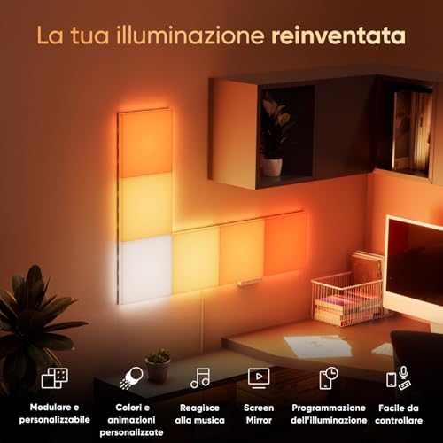 Blocks Kit Iniziale | 6 Quadrati Illuminazione Diffusa Uniforme, Pannelli da Parete RGBW, Luci Led 16M Colori, Sincronia Musica e Schermo, Thread/WiFi Controllo via App e Vocali (Alexa Apple) - Illuminazione - Immagine 1